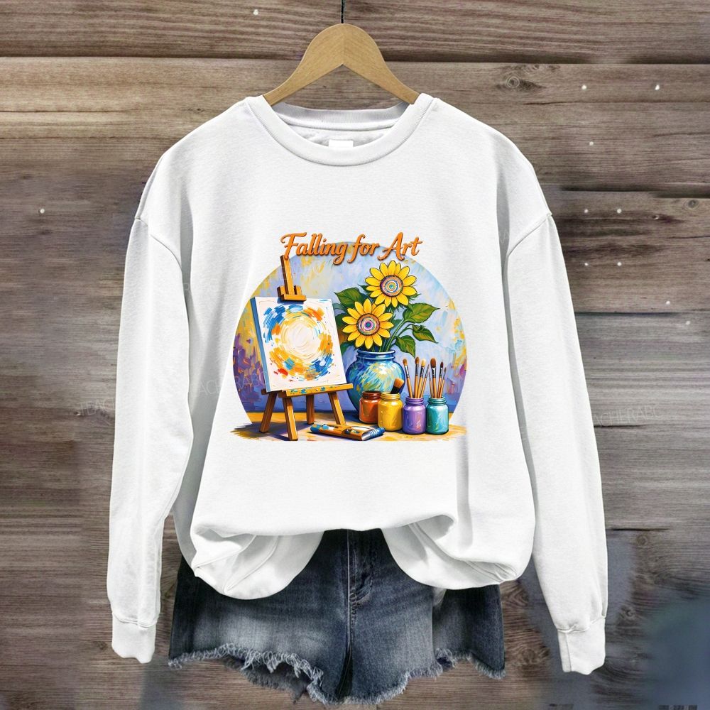 Falling For Art Autumn Artist Easel Sunflower Sweatshirt