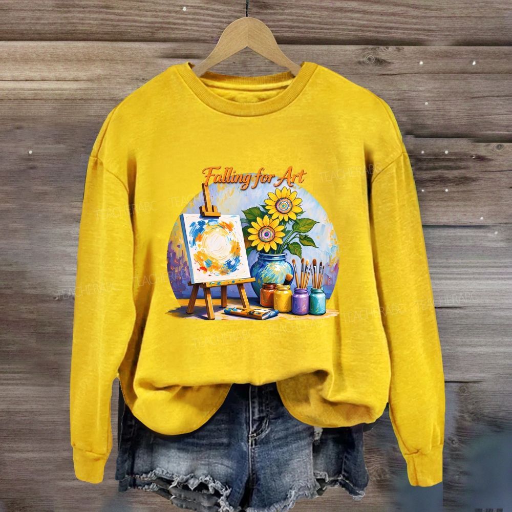 Falling For Art Autumn Artist Easel Sunflower Sweatshirt