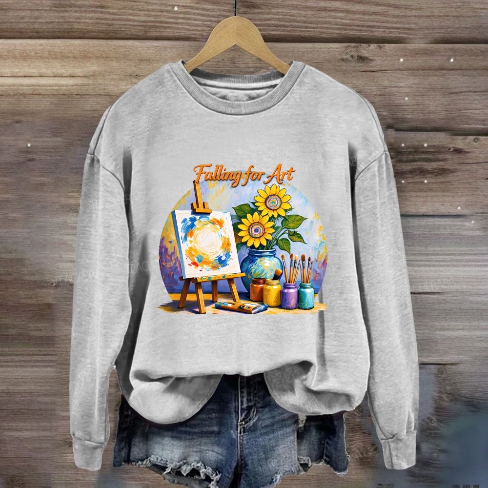 Falling For Art Autumn Artist Easel Sunflower Sweatshirt
