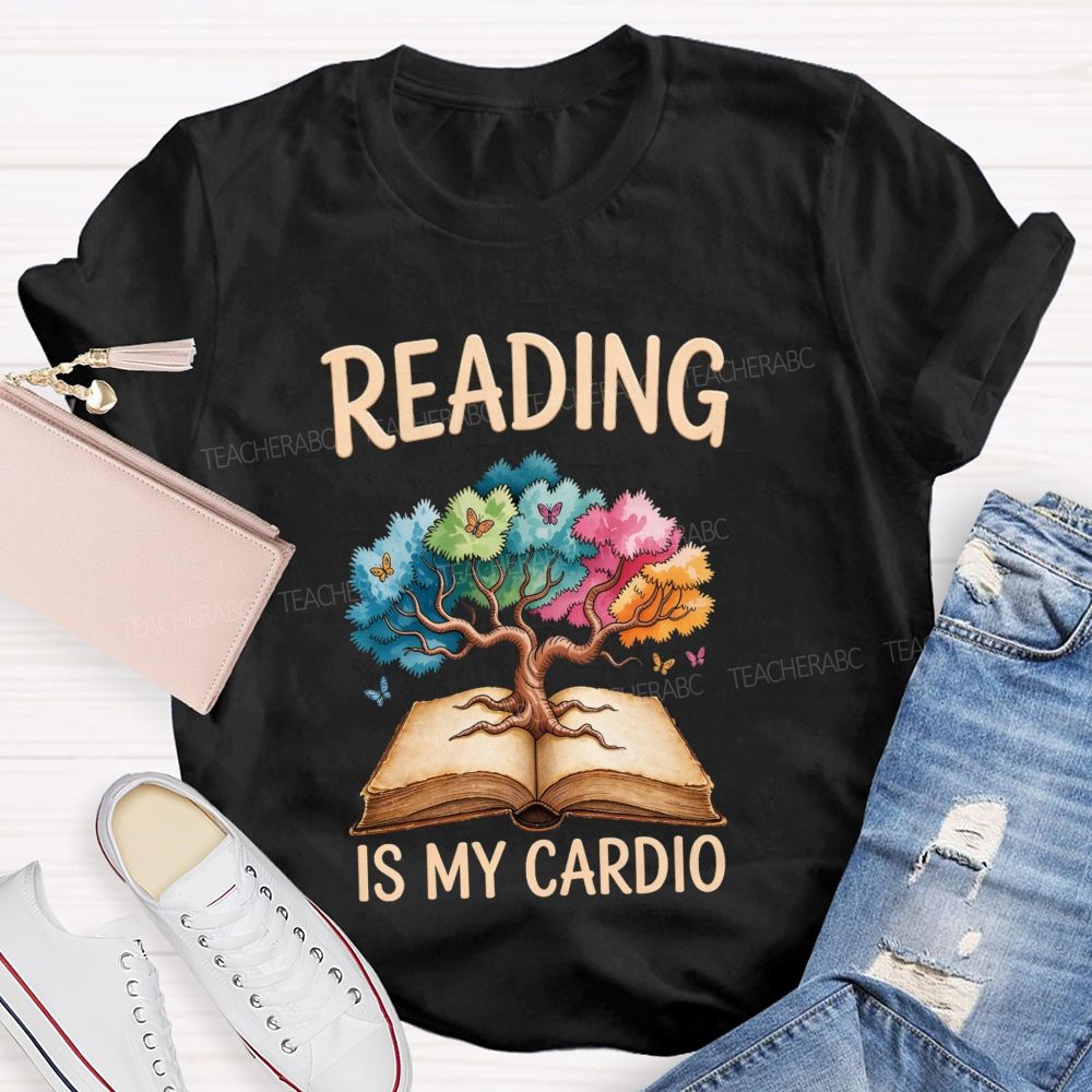 Reading Is My Cardio Book Tree Butterflies Teacher T-shirt