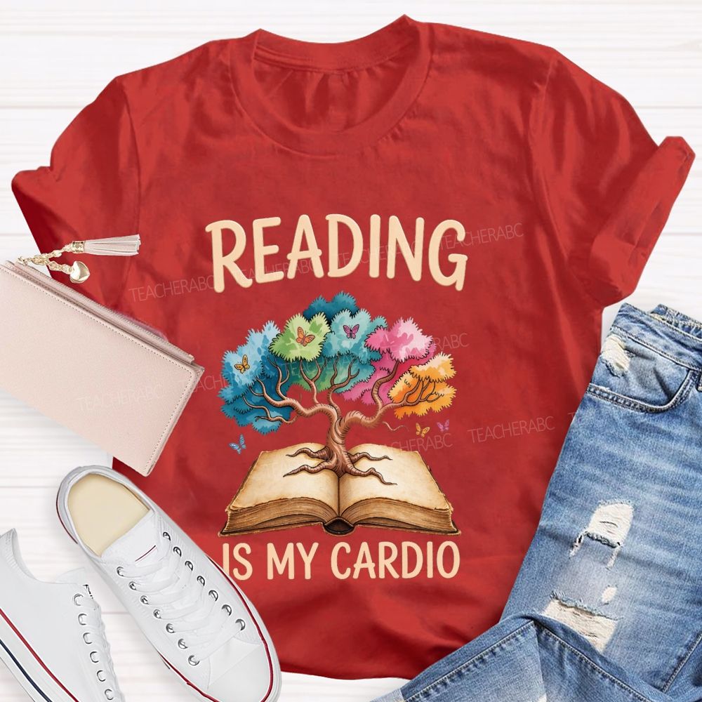Reading Is My Cardio Book Tree Butterflies Teacher T-shirt