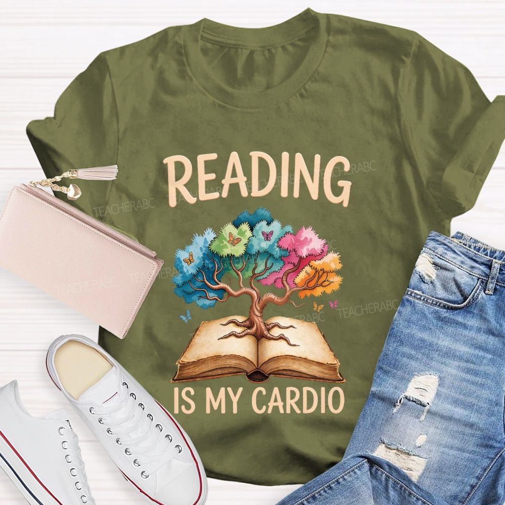 Reading Is My Cardio Book Tree Butterflies Teacher T-shirt