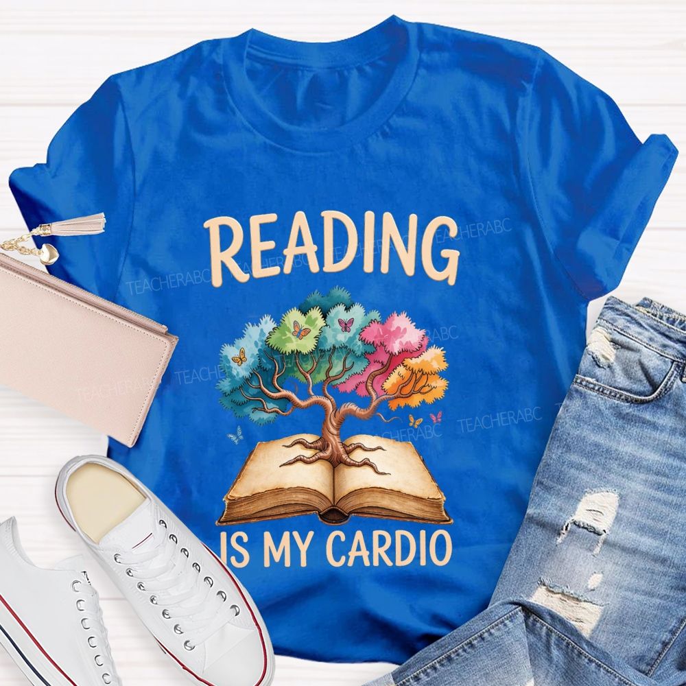 Reading Is My Cardio Book Tree Butterflies Teacher T-shirt