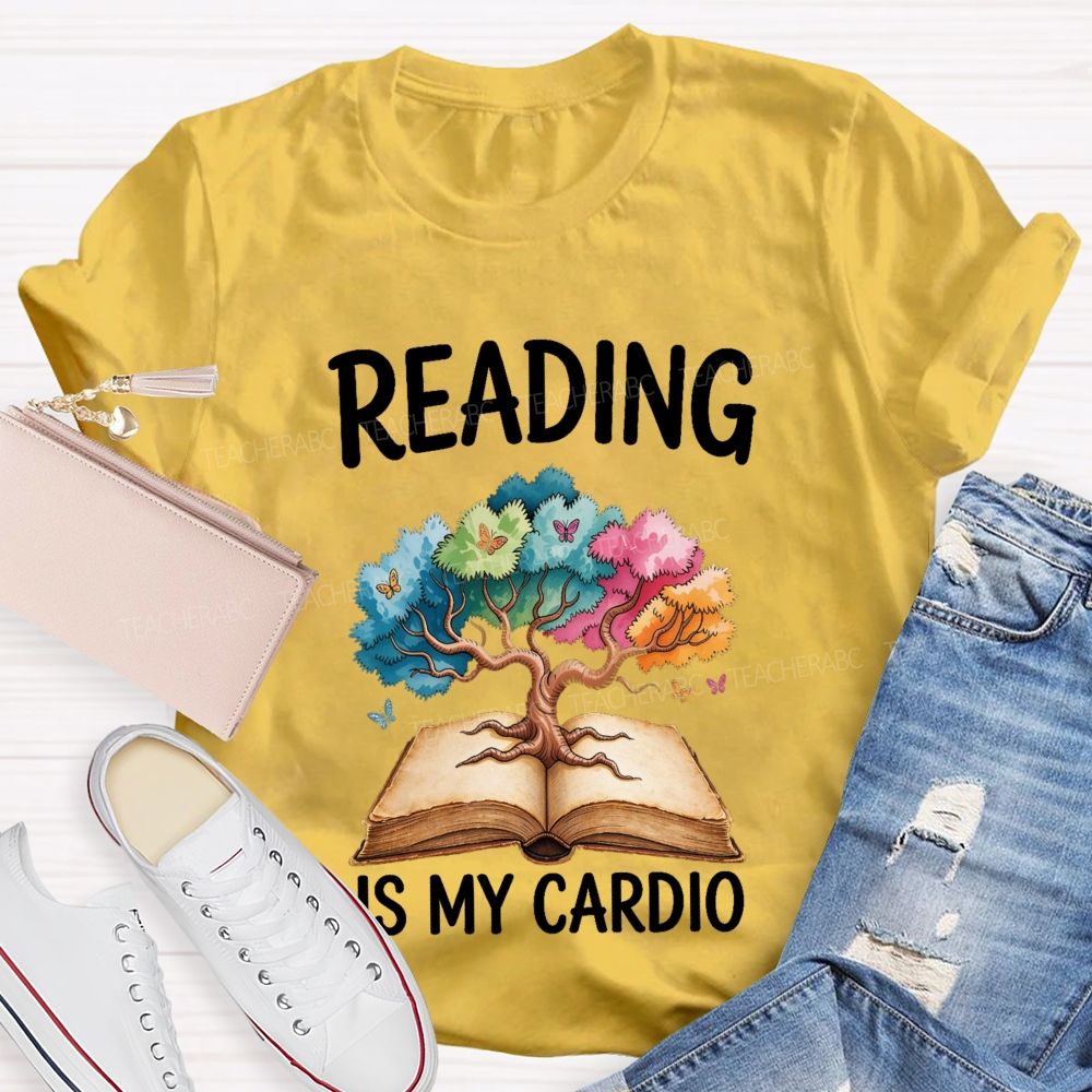 Reading Is My Cardio Book Tree Butterflies Teacher T-shirt