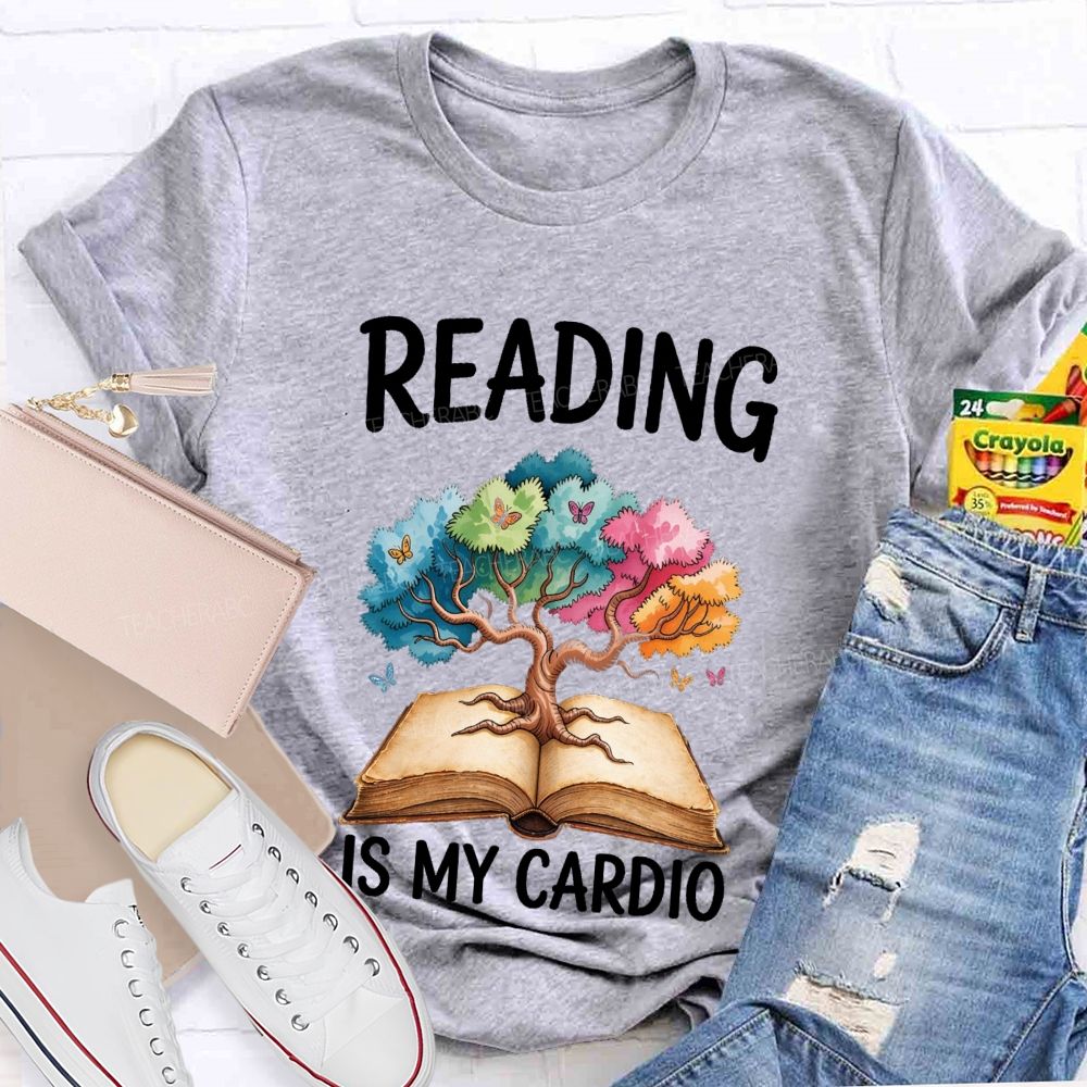 Reading Is My Cardio Book Tree Butterflies Teacher T-shirt