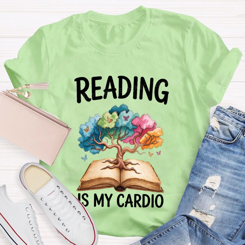 Reading Is My Cardio Book Tree Butterflies Teacher T-shirt