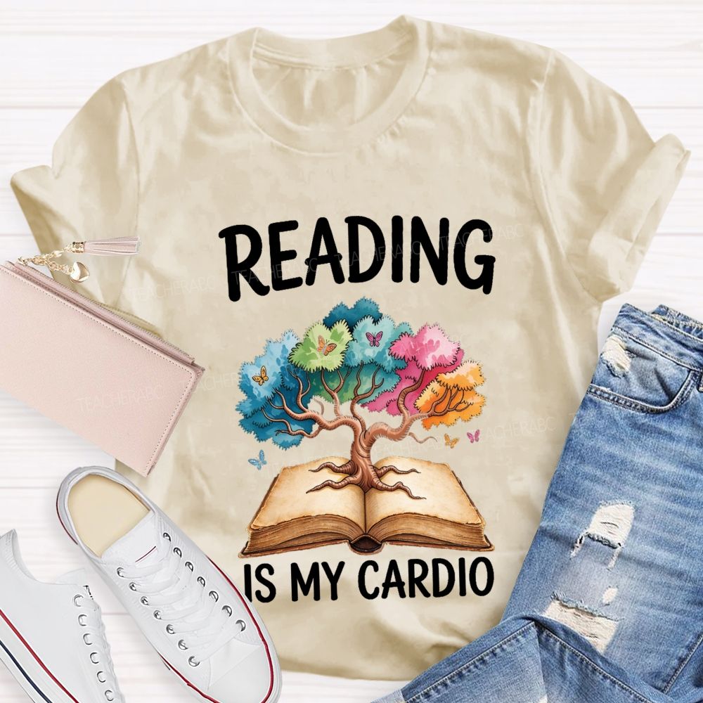 Reading Is My Cardio Book Tree Butterflies Teacher T-shirt