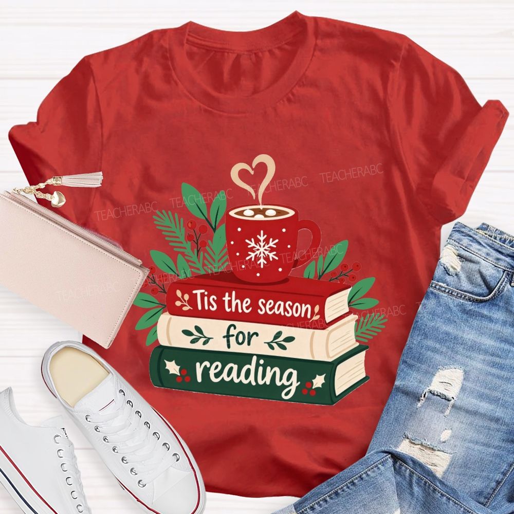 Tis The Season For Reading Christmas Book Teacher T-shirt