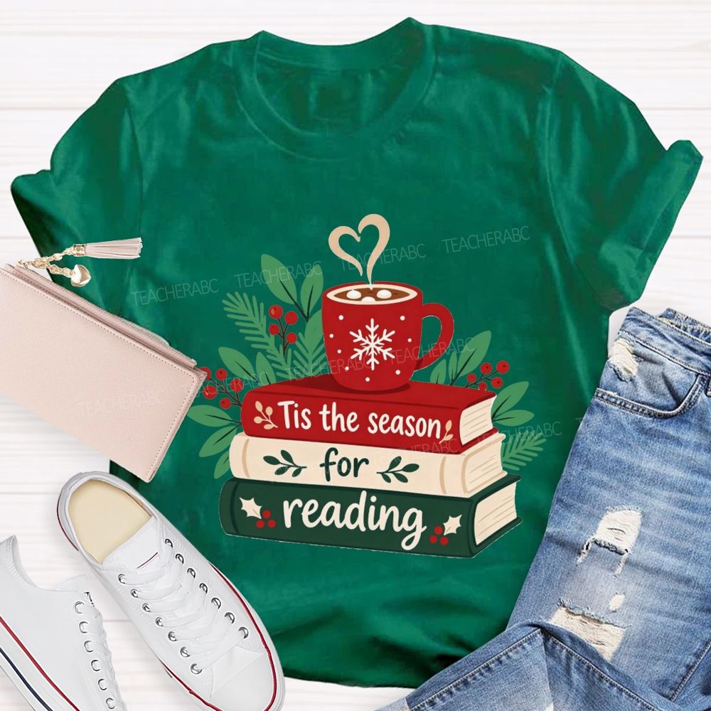 Tis The Season For Reading Christmas Book Teacher T-shirt