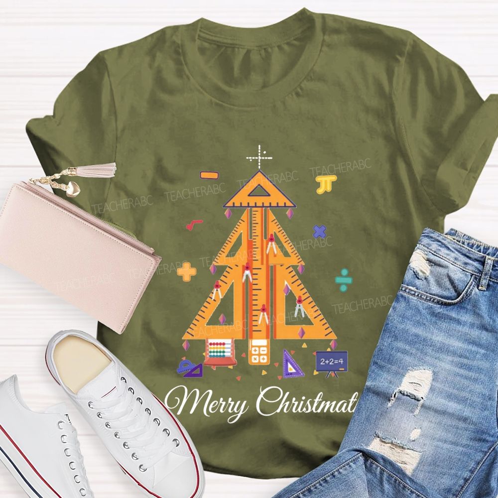 Merry Christmath Math Christmas Tree Teacher T-shirt