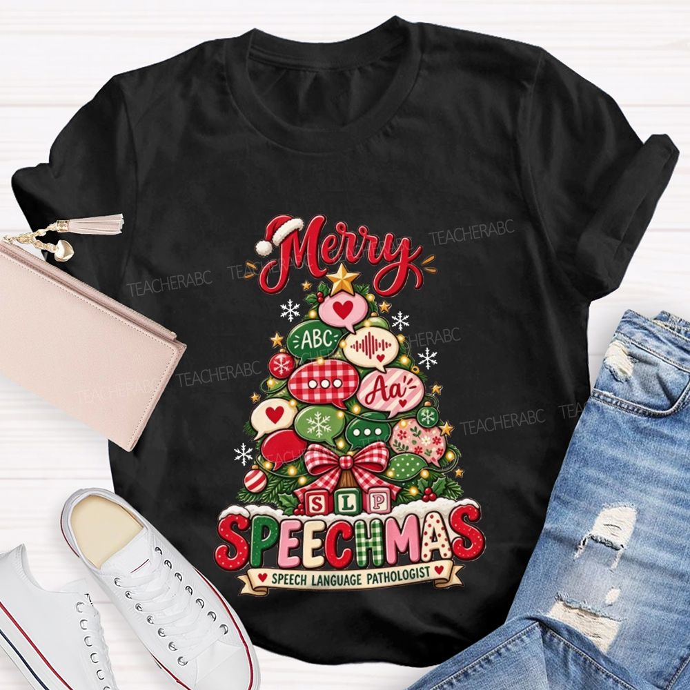 Merry Speechmas SLP Christmas Tree Speech Language Pathologist Teacher T-shirt