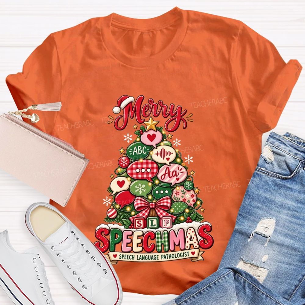 Merry Speechmas SLP Christmas Tree Speech Language Pathologist Teacher T-shirt