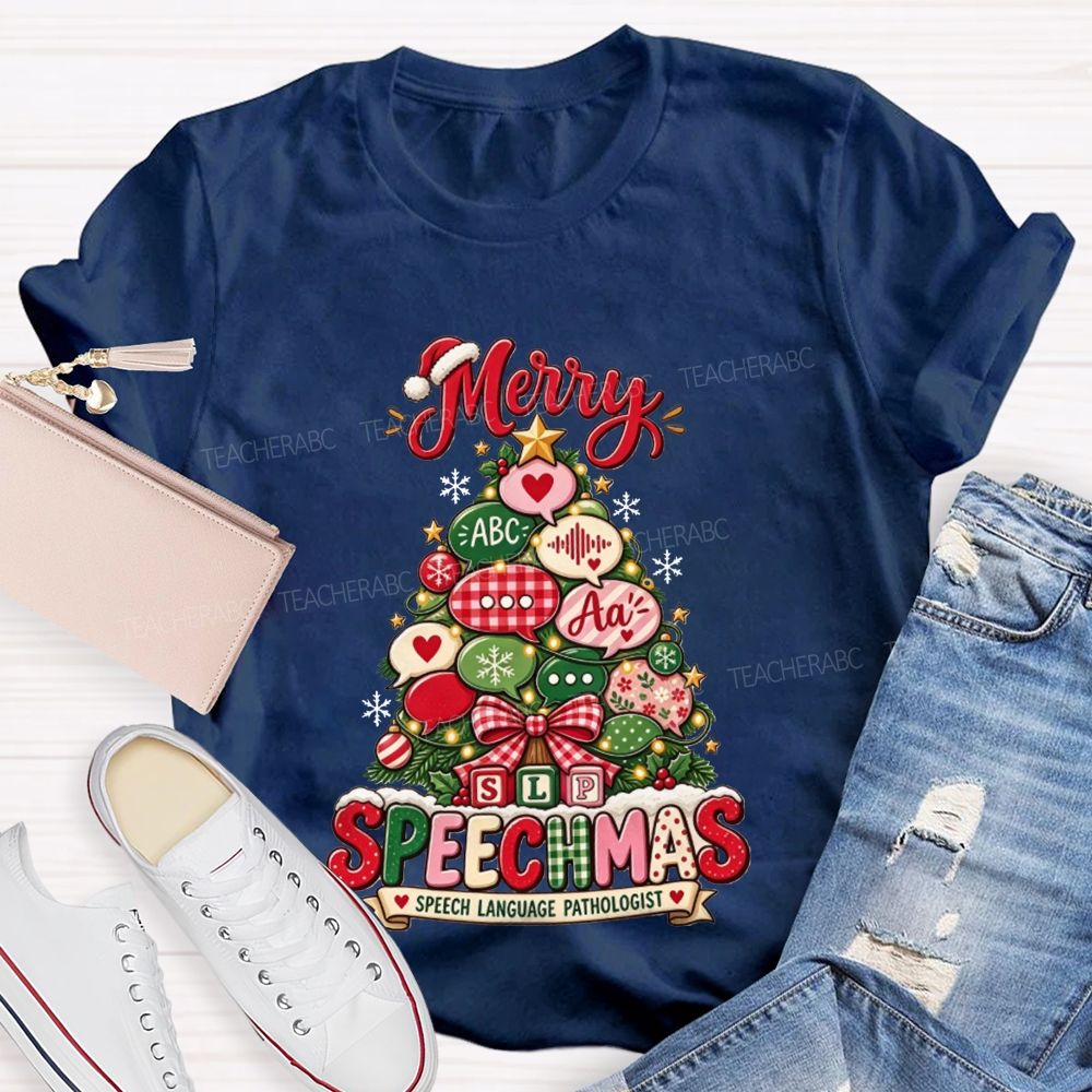 Merry Speechmas SLP Christmas Tree Speech Language Pathologist Teacher T-shirt