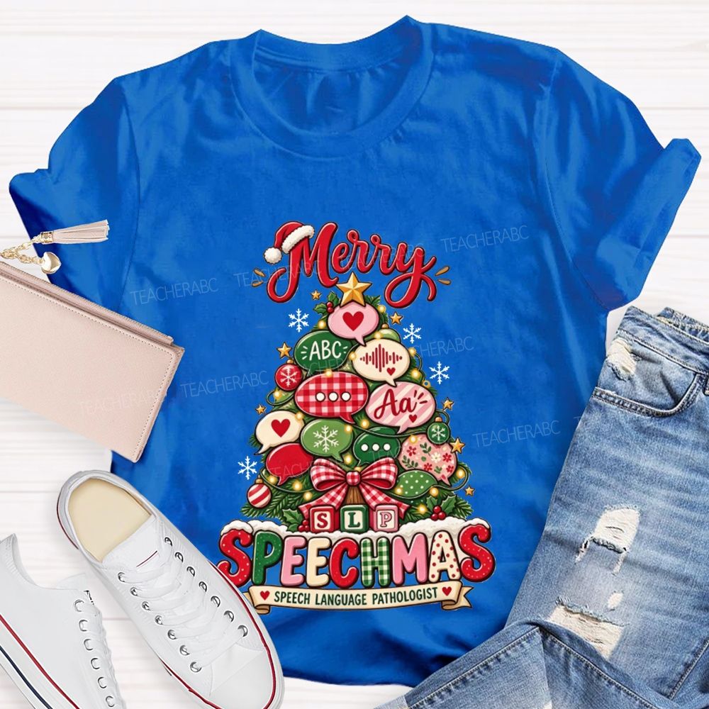 Merry Speechmas SLP Christmas Tree Speech Language Pathologist Teacher T-shirt