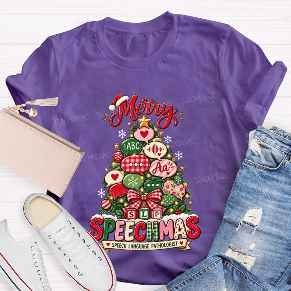 Merry Speechmas SLP Christmas Tree Speech Language Pathologist Teacher T-shirt