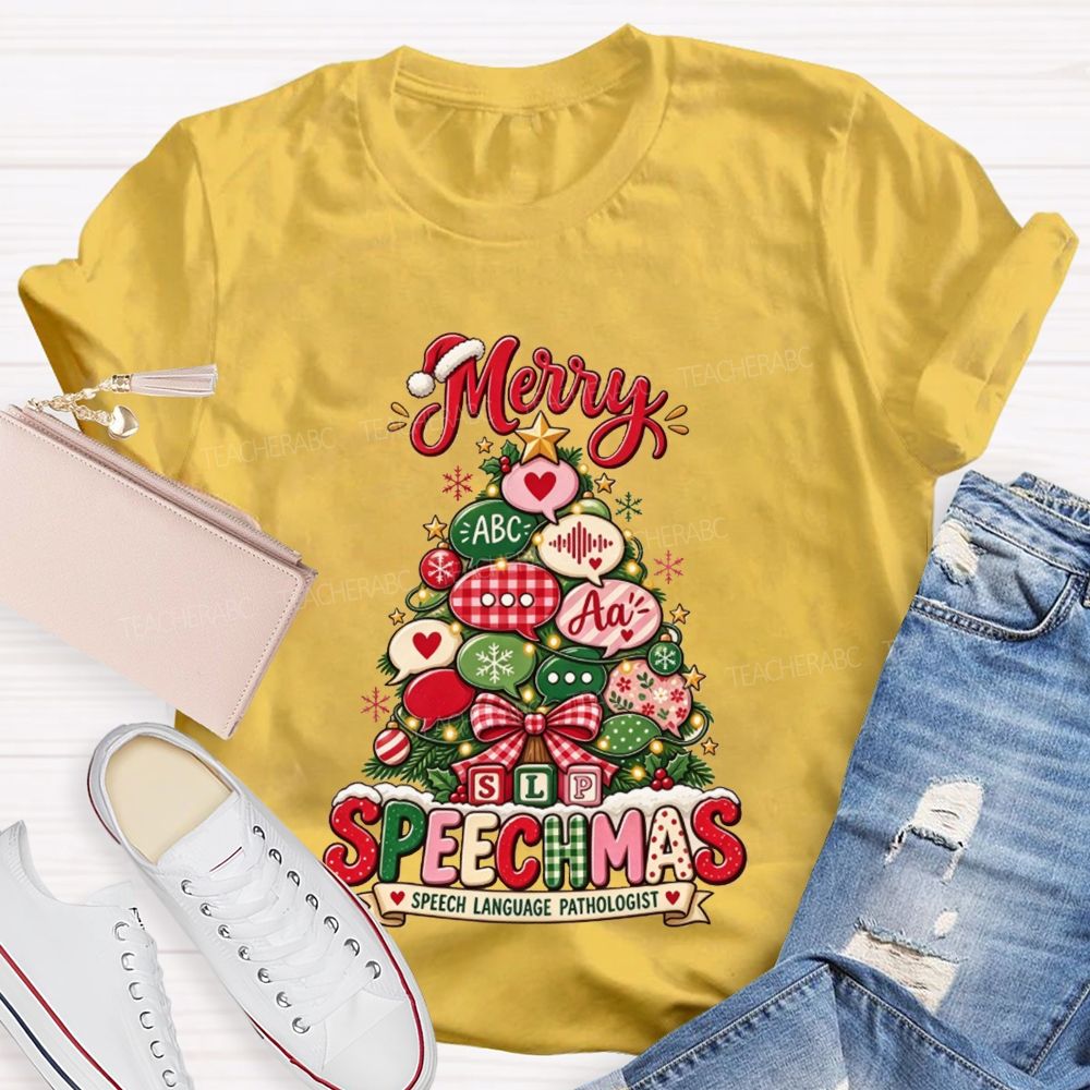 Merry Speechmas SLP Christmas Tree Speech Language Pathologist Teacher T-shirt