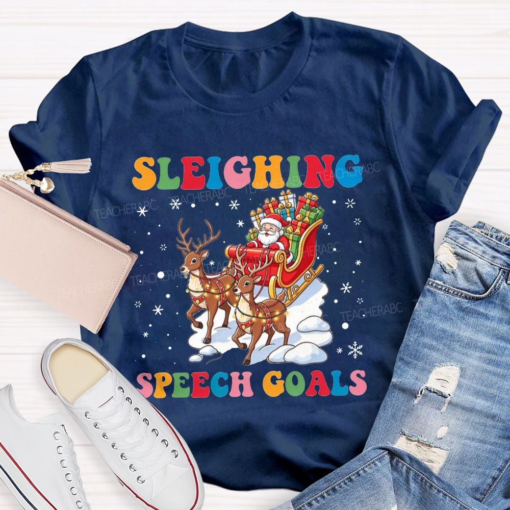 Sleighing Speech Christmas Slp Santa Sleigh Reindeer Teacher T-shirt