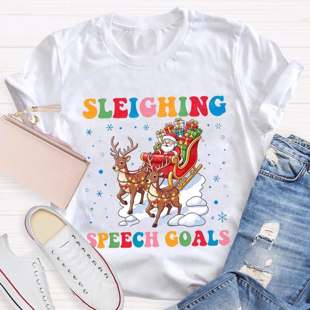 Sleighing Speech Christmas Slp Santa Sleigh Reindeer Teacher T-shirt