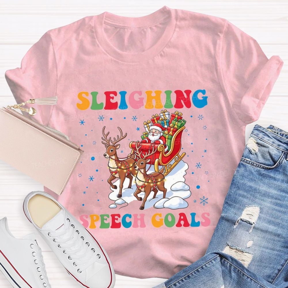 Sleighing Speech Christmas Slp Santa Sleigh Reindeer Teacher T-shirt