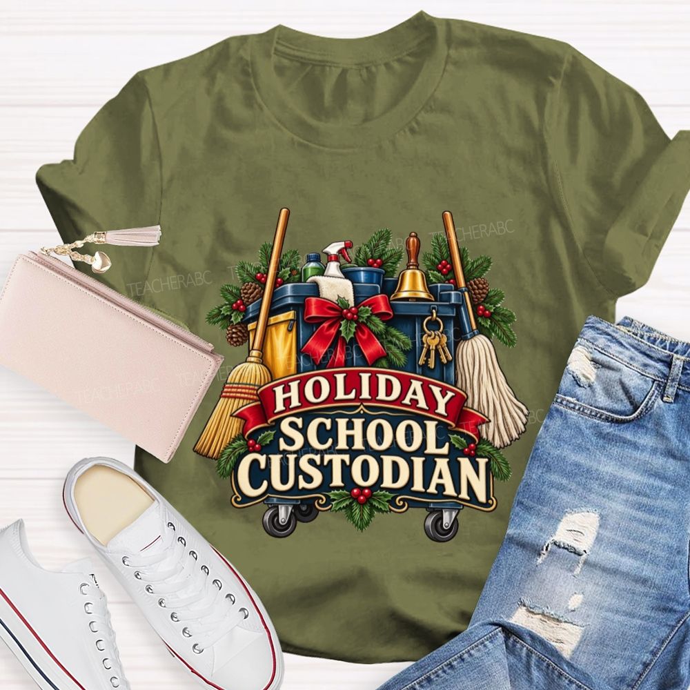 Christmas School Custodian Holiday Janitor Cleaning Teacher T-shirt