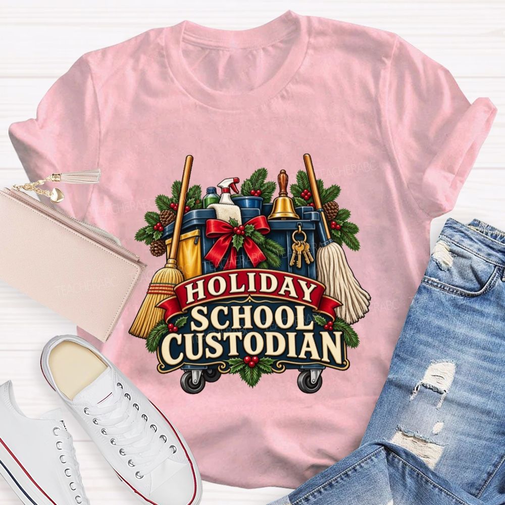 Christmas School Custodian Holiday Janitor Cleaning Teacher T-shirt