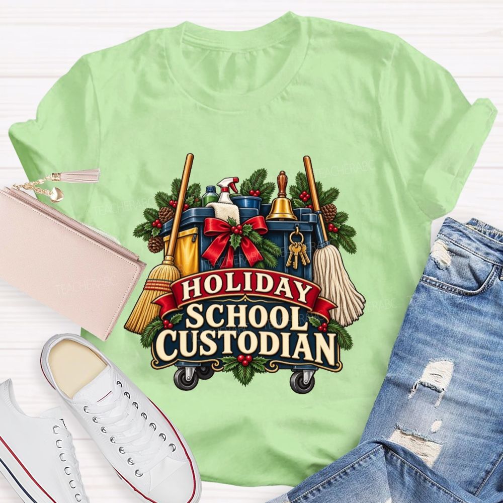 Christmas School Custodian Holiday Janitor Cleaning Teacher T-shirt