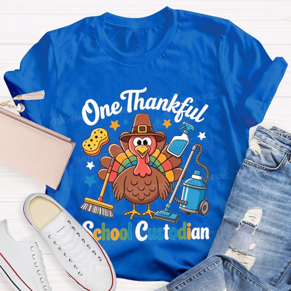 One Thankful School Custodian Thanksgiving Turkey Teacher T-shirt