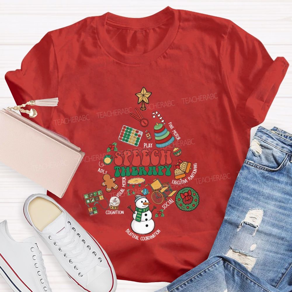 Christmas Speech Therapy Play Fine Motor Executive Functioning Social Teacher T-shirt