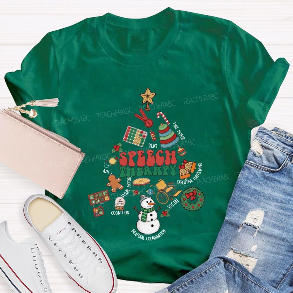 Christmas Speech Therapy Play Fine Motor Executive Functioning Social Teacher T-shirt