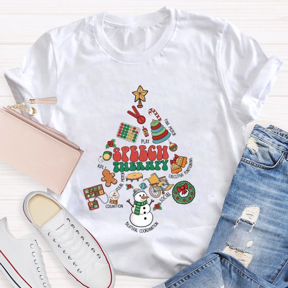 Christmas Speech Therapy Play Fine Motor Executive Functioning Social Teacher T-shirt