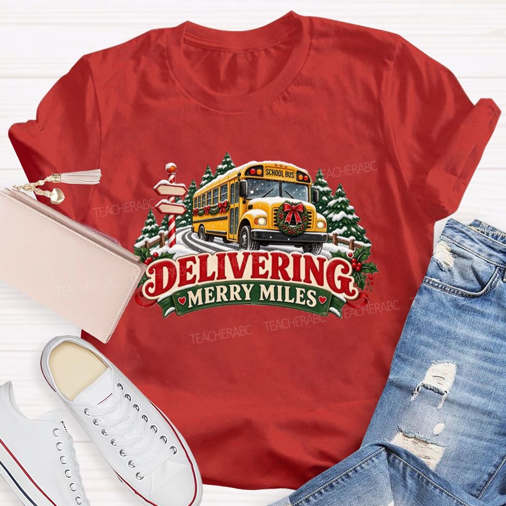 Christmas School Bus Delivering Merry Miles T-shirt