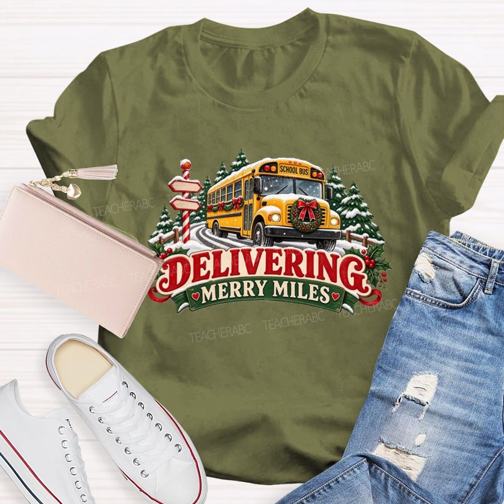 Christmas School Bus Delivering Merry Miles T-shirt