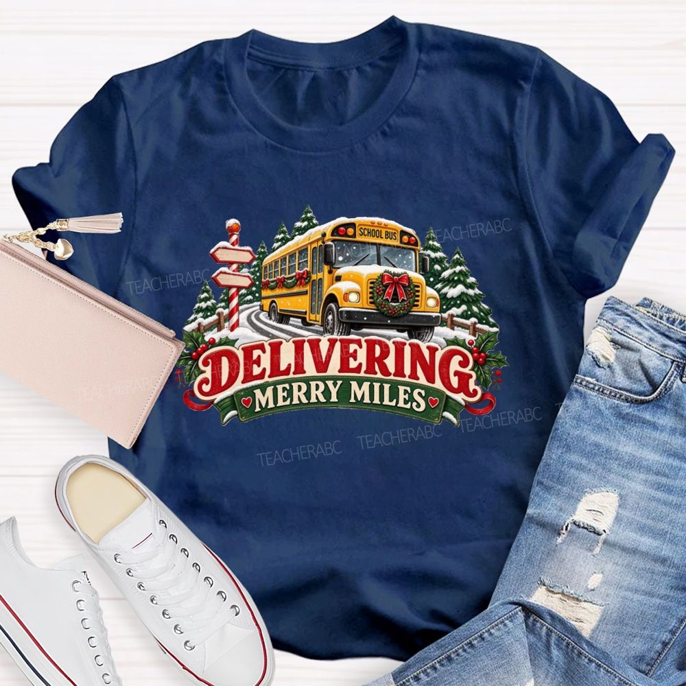 Christmas School Bus Delivering Merry Miles T-shirt