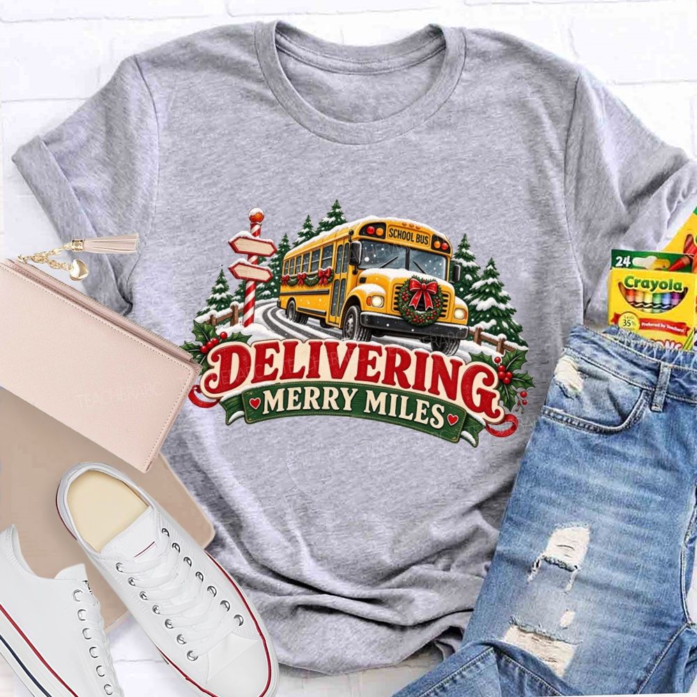Christmas School Bus Delivering Merry Miles T-shirt