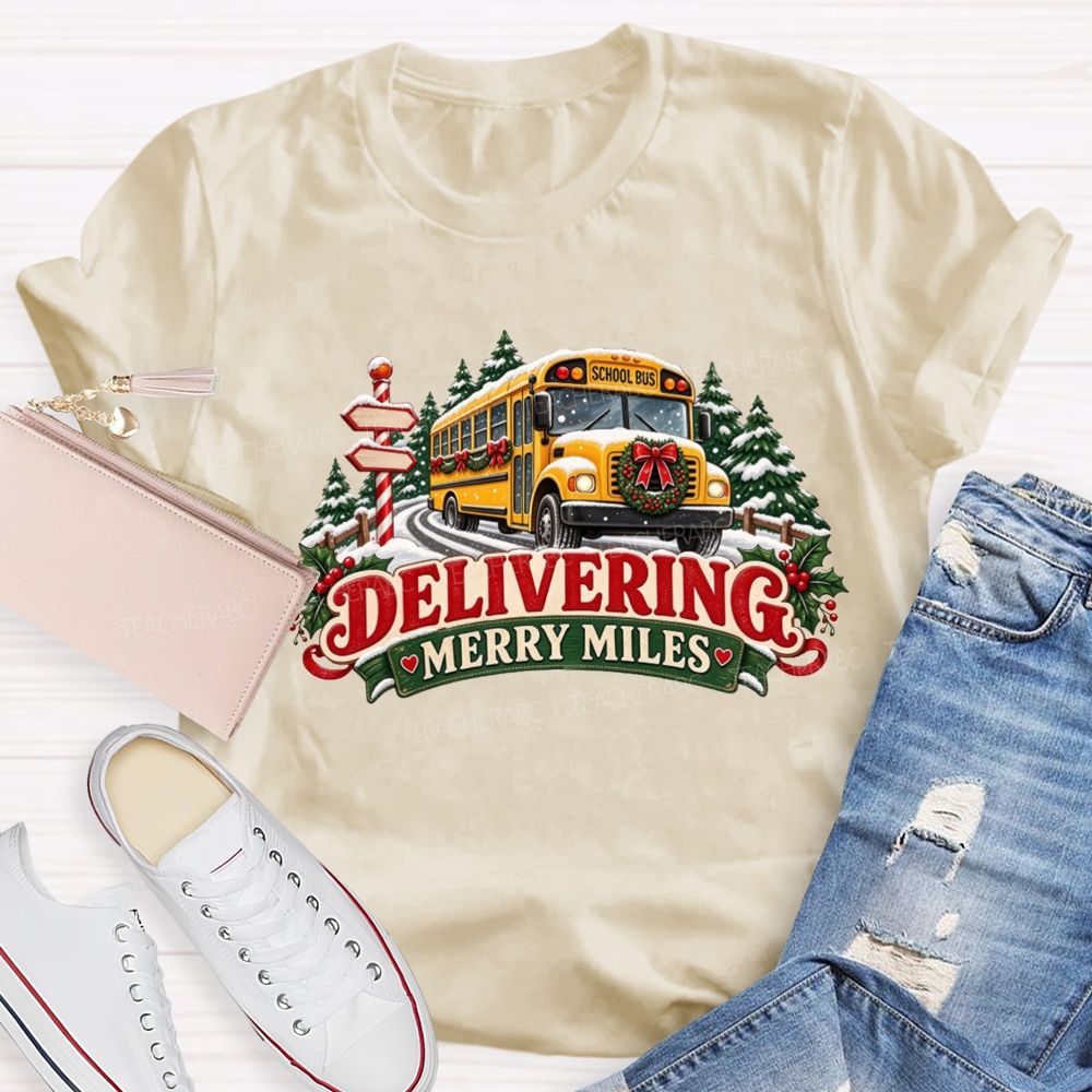 Christmas School Bus Delivering Merry Miles T-shirt