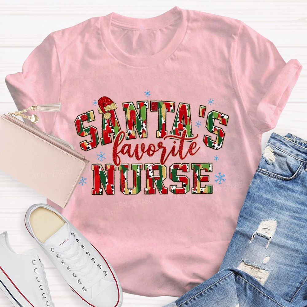 Santa'S Favorite Nurse Cow Print Christmas T-shirt