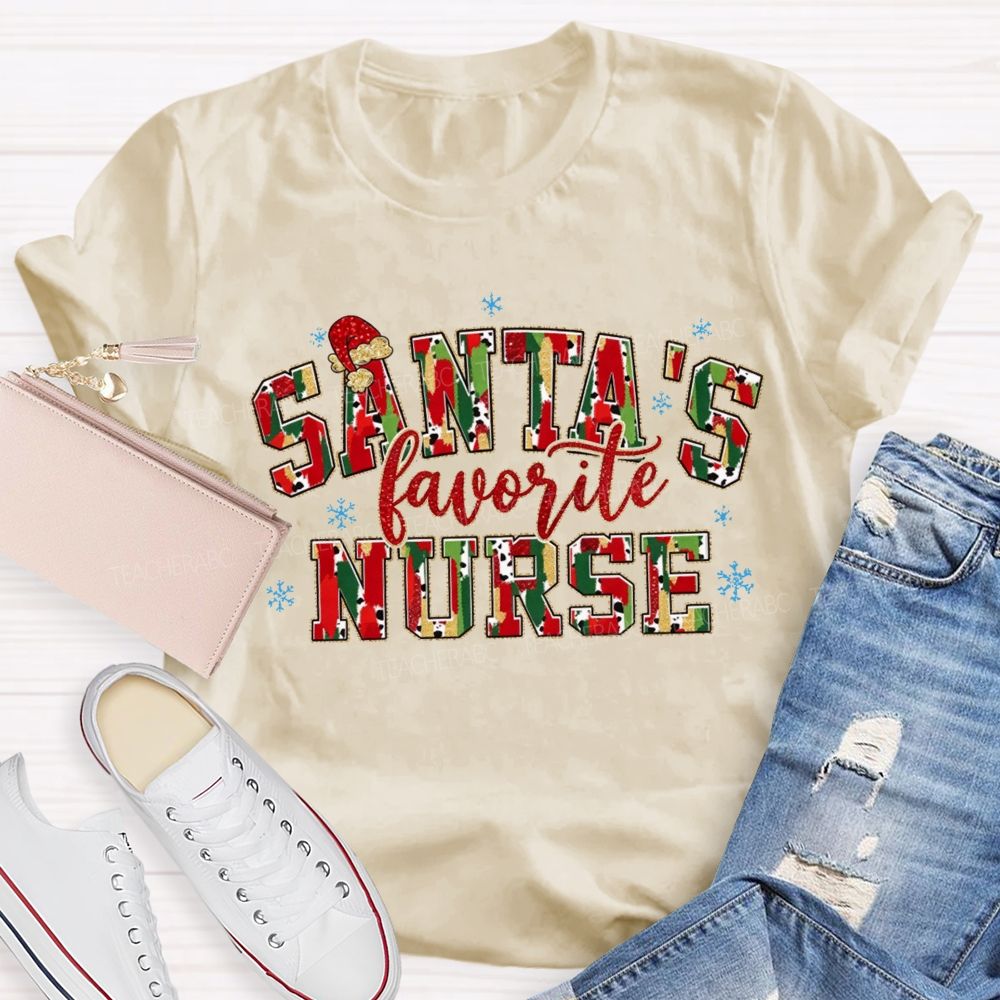 Santa'S Favorite Nurse Cow Print Christmas T-shirt