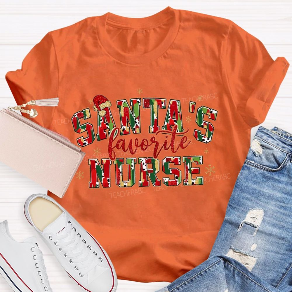 Santa'S Favorite Nurse Cow Print Christmas T-shirt