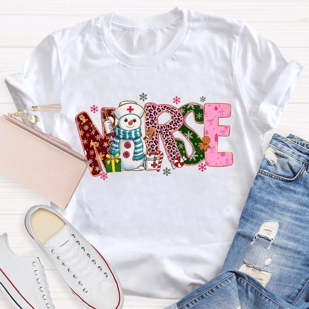 Christmas Nurse Snowman Leopard Print T-shirt