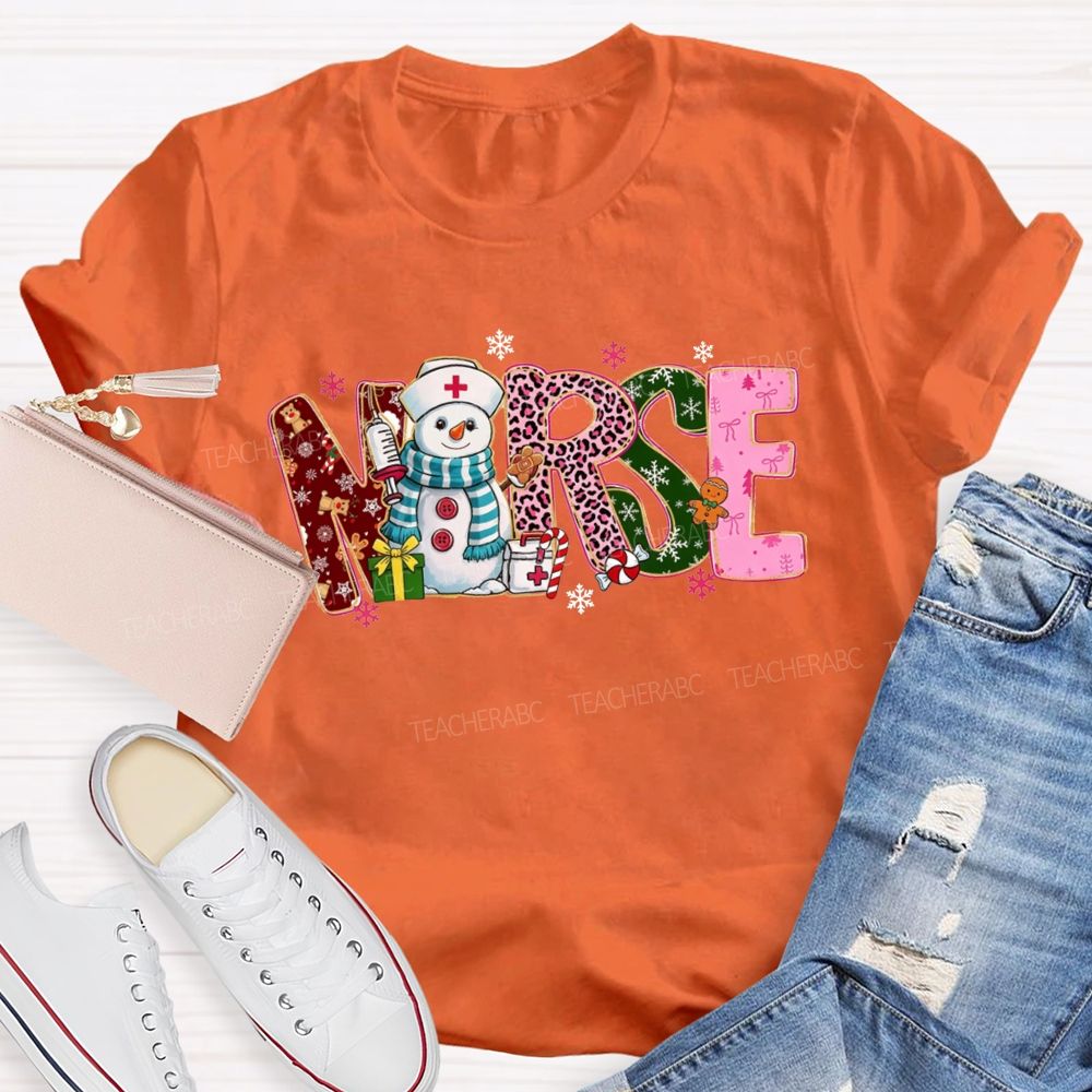 Christmas Nurse Snowman Leopard Print T-shirt