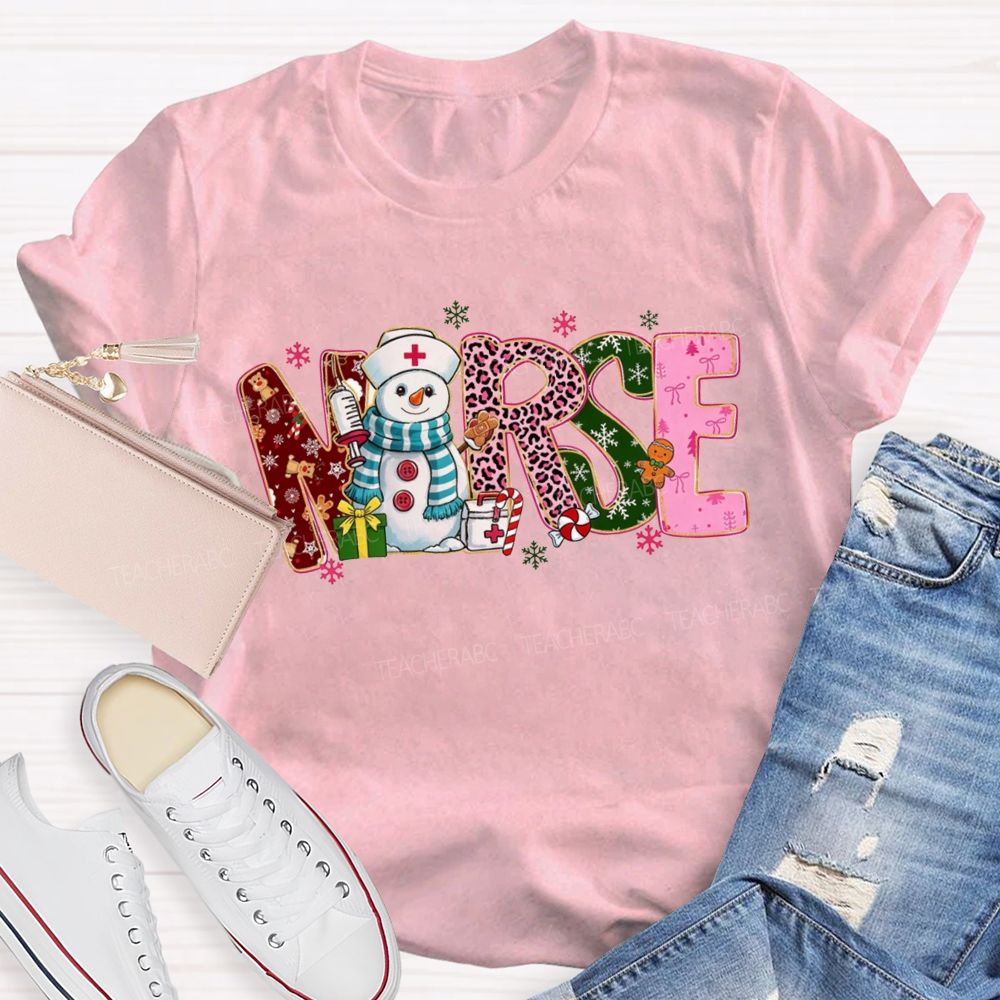 Christmas Nurse Snowman Leopard Print T-shirt
