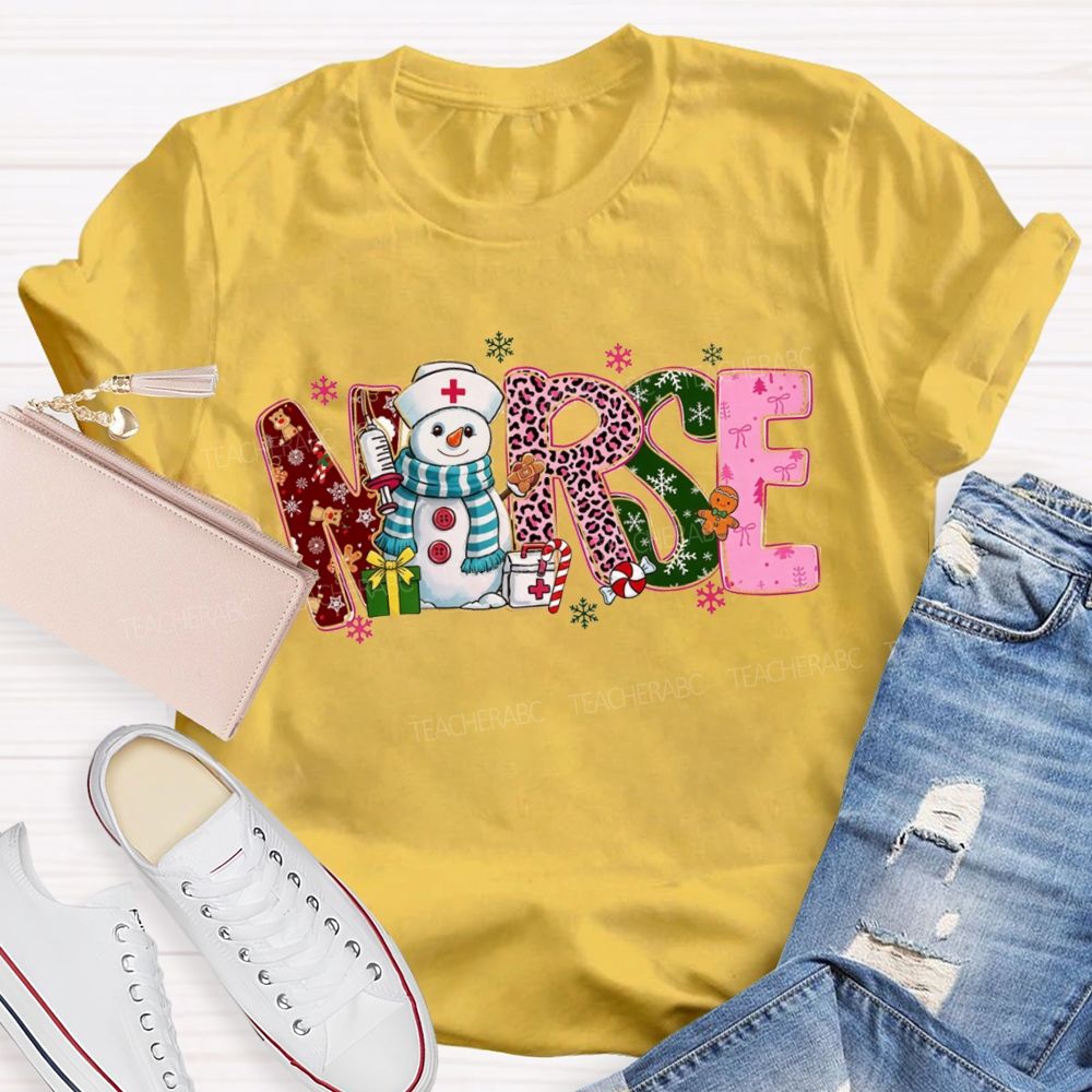 Christmas Nurse Snowman Leopard Print T-shirt