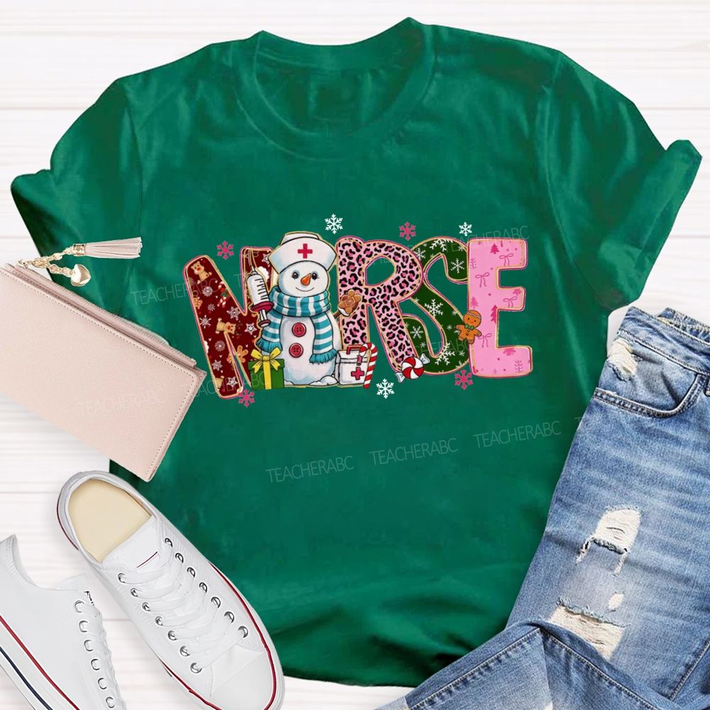 Christmas Nurse Snowman Leopard Print T-shirt