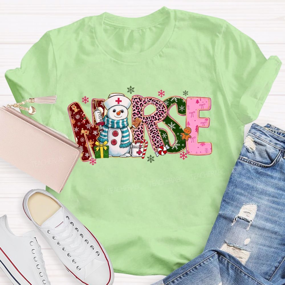 Christmas Nurse Snowman Leopard Print T-shirt