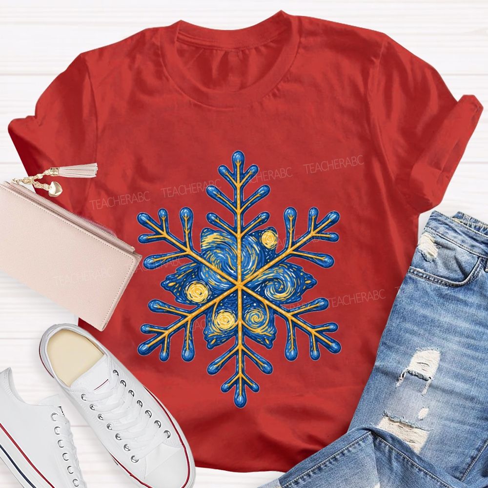 Blue Sky Artistic Snowflakes Teacher T-shirt
