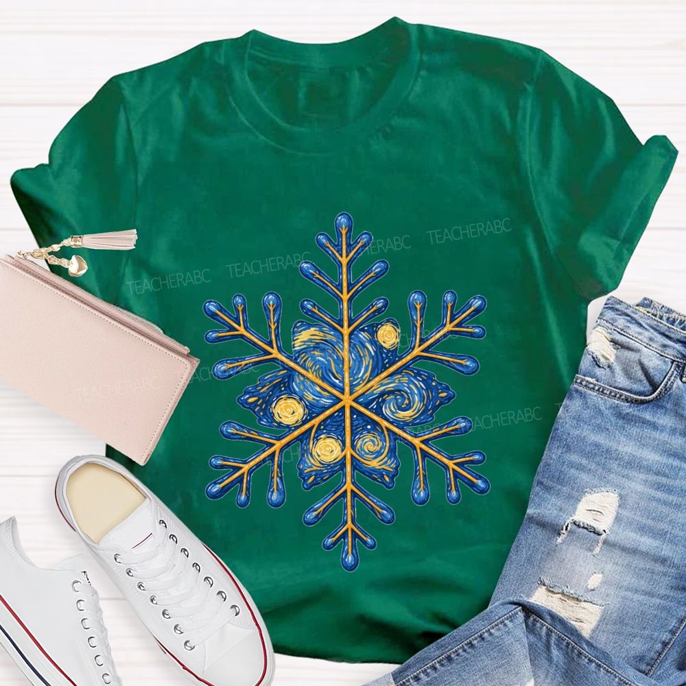 Blue Sky Artistic Snowflakes Teacher T-shirt