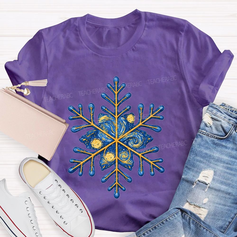 Blue Sky Artistic Snowflakes Teacher T-shirt