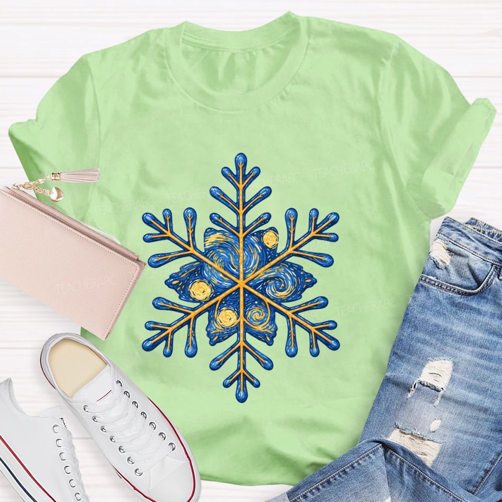 Blue Sky Artistic Snowflakes Teacher T-shirt