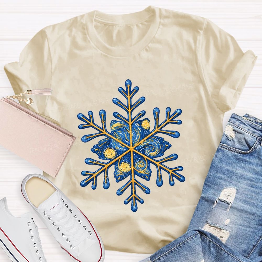 Blue Sky Artistic Snowflakes Teacher T-shirt