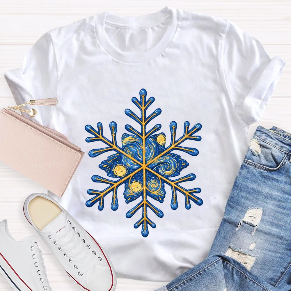 Blue Sky Artistic Snowflakes Teacher T-shirt
